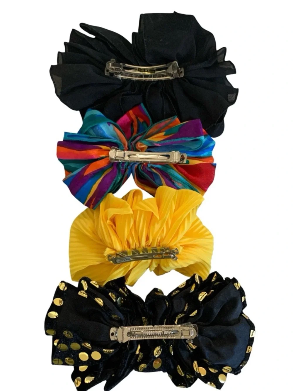 4 Vintage Hair Bow Clip Barrettes 80s 90s Big Oversized Ruffled Pony Tail